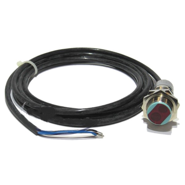 Sensor de proximidad optico PROXIMIDAD M18, Sn: 500 mm ajustable, alimentacion 10-30 VDC, PNP-NO, cable 2 mts, bronce niquelado